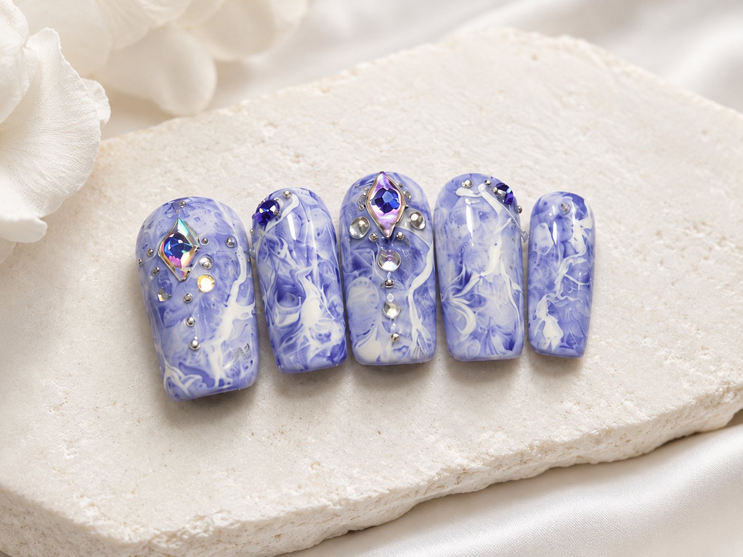 Lavender marble press-on nails